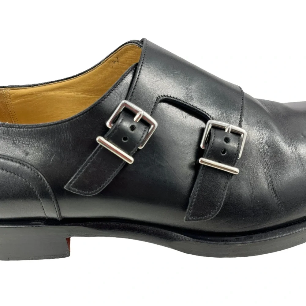 Hermès Men’s 42 Double Monk Strap Black Calfskin Dress Shoes Silver‎ Buckles